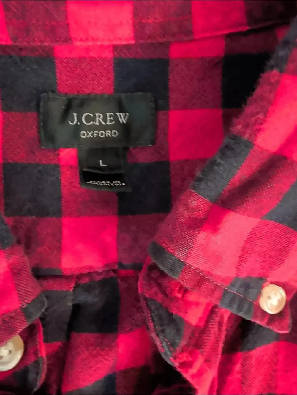 J.Crew 100% Cotton Mens Oxford Button-Down Plaid Shirt Large
